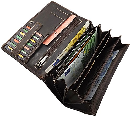 myledershop Damen Geldbörsen portafoglio grande marrone RFID