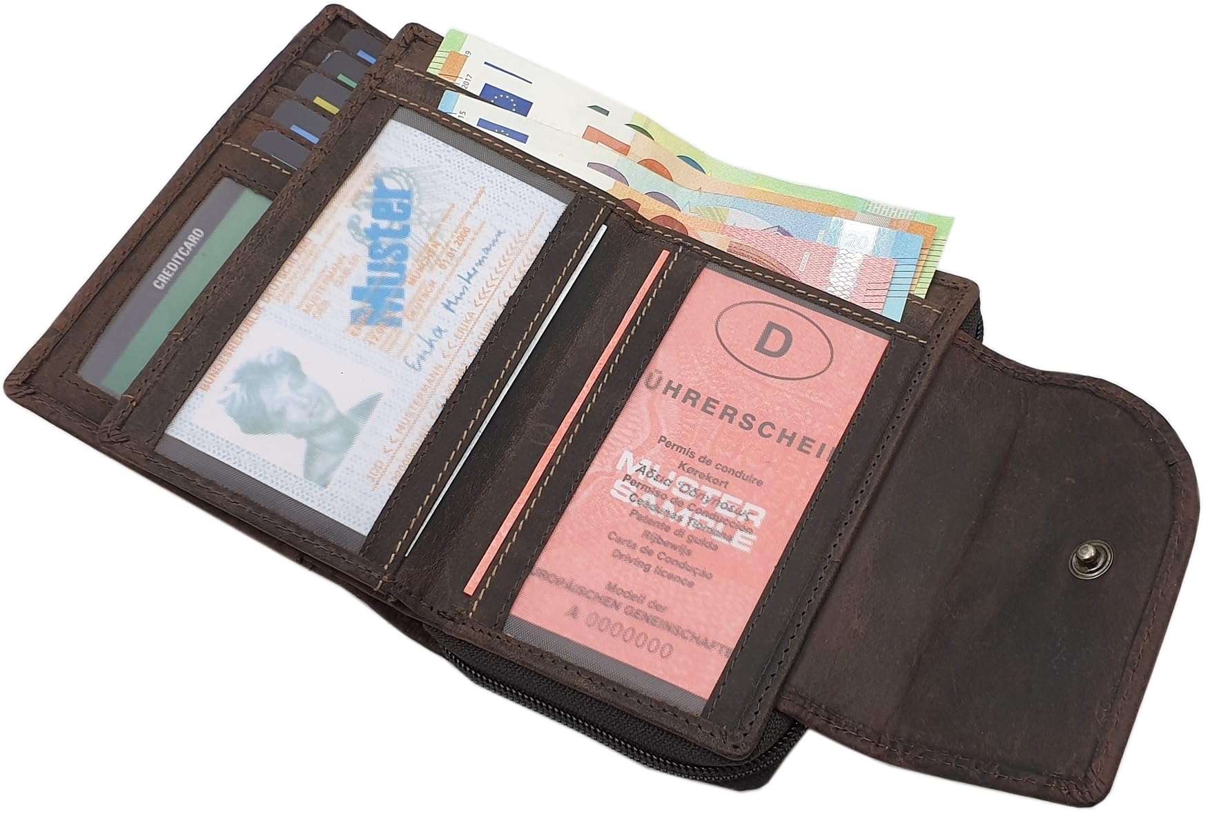 myledershop Damen Geldbörsen portafoglio donna pelle bufalo marrone RFID