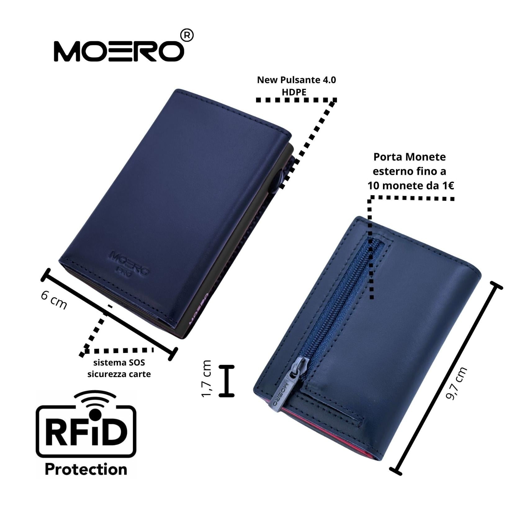 Moero Linea PRO PRO Zip portafoglio Blue 4.0 RFID