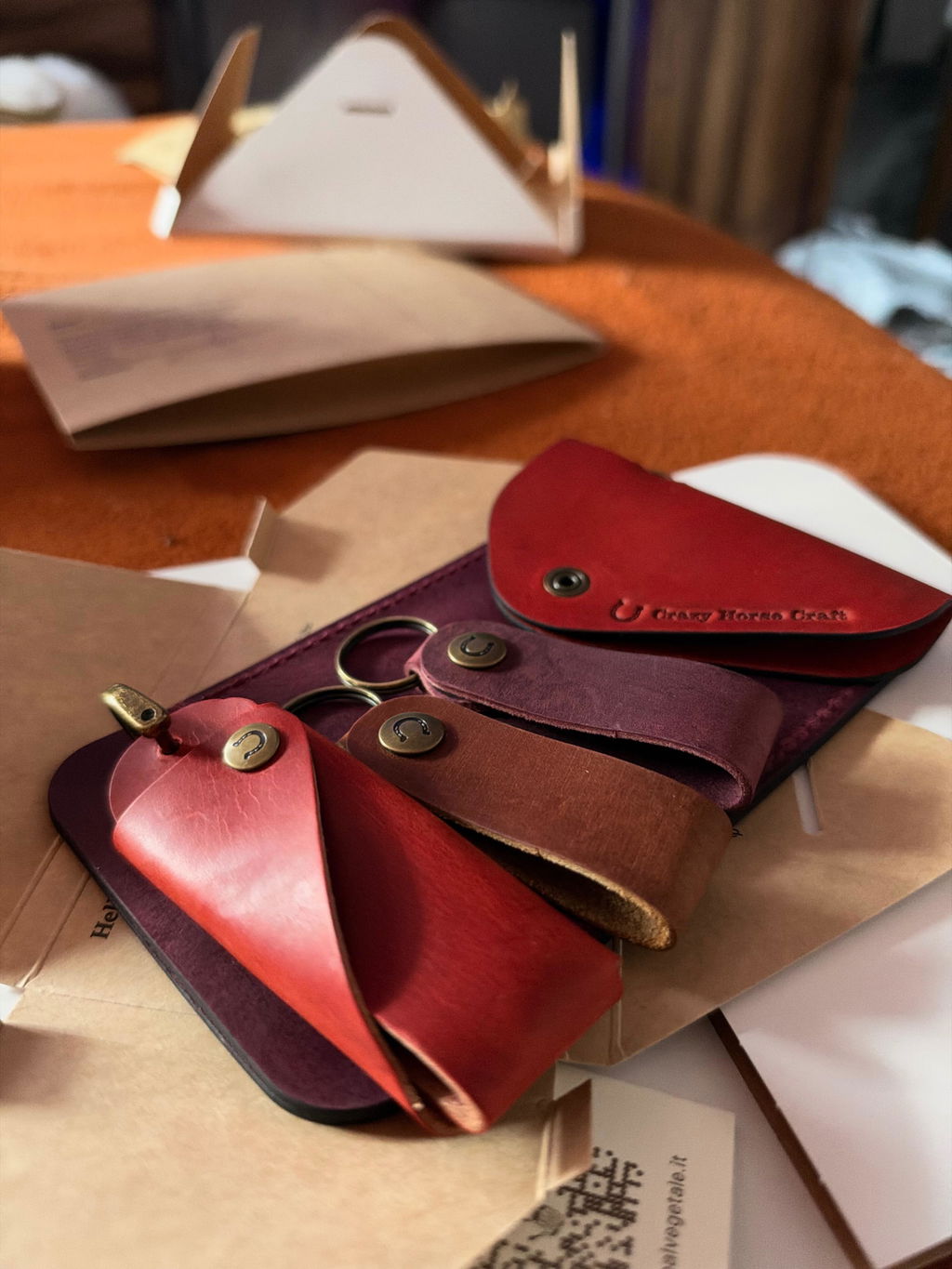 Crazy Horse Craft Minimalist Series portachiavi pelle Fragola Red