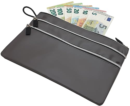 myledershop Banktaschen portafoglio grande grigio a 3 scomparti