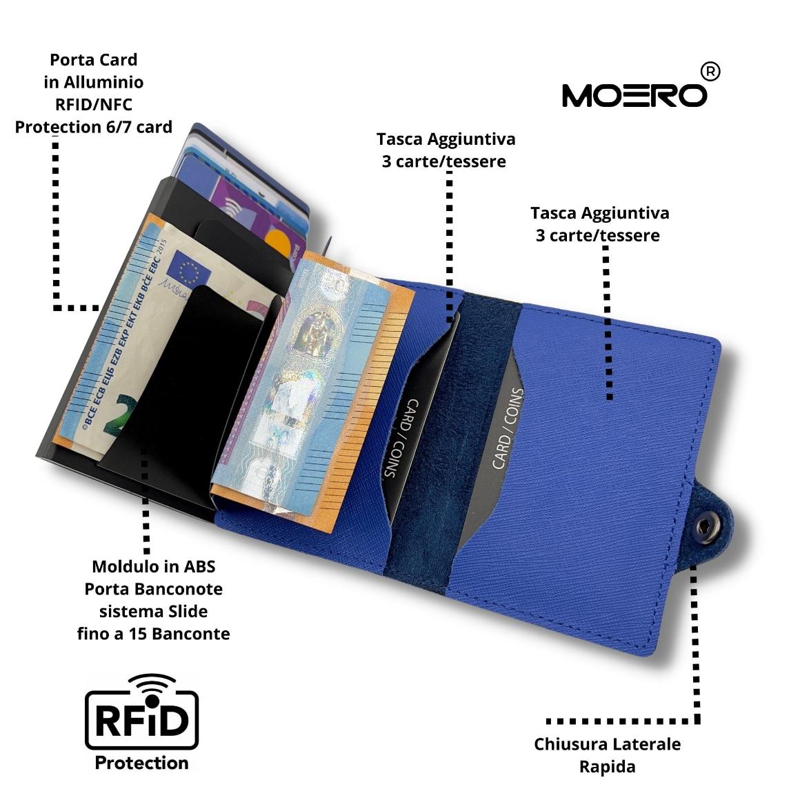 Moero Linea Classic Zip Saffiano portafoglio Blue Shock 4.0 RFID
