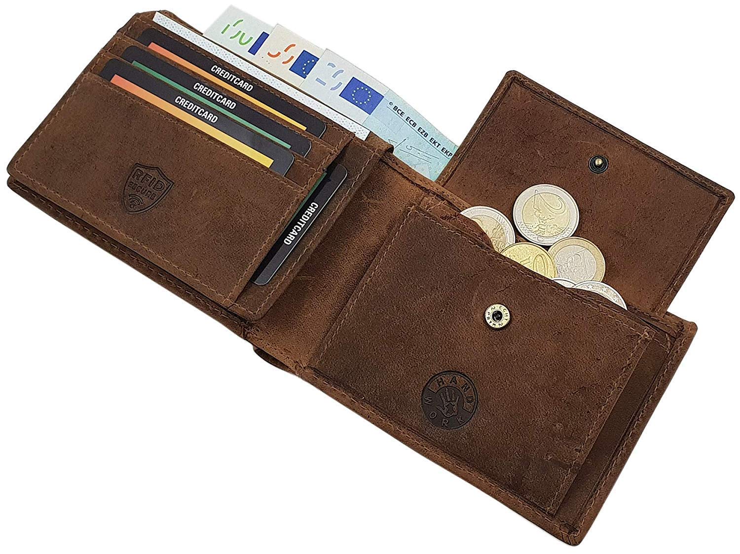 myledershop Herren Geldbörsen Portafoglio con motivo moto marrone RFID
