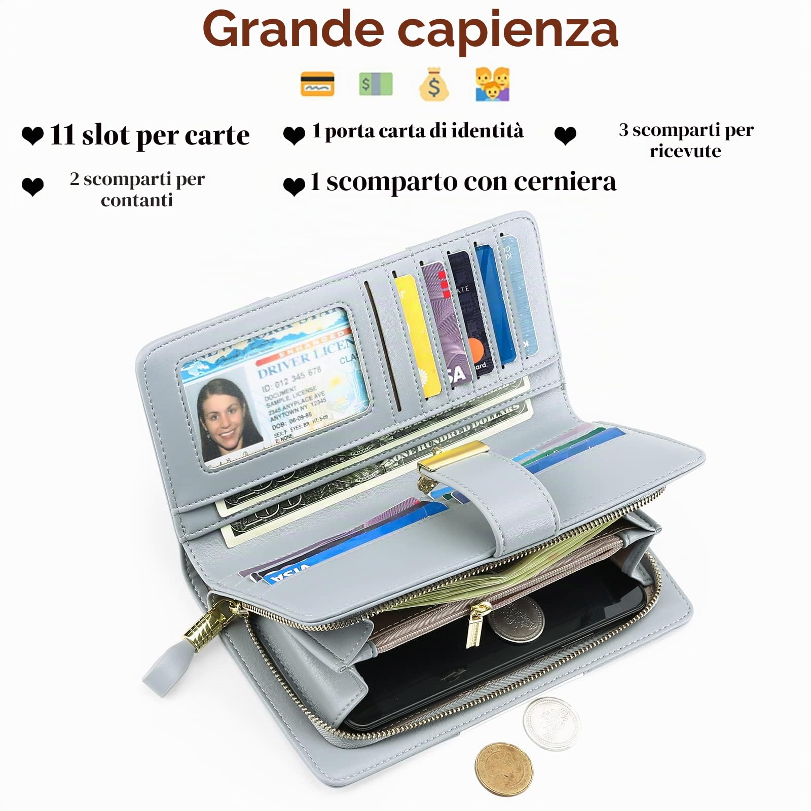 GOIACII WOMEN'S LARGE WALLET Portafoglio Donna Lungo Portafoglio nero RFID