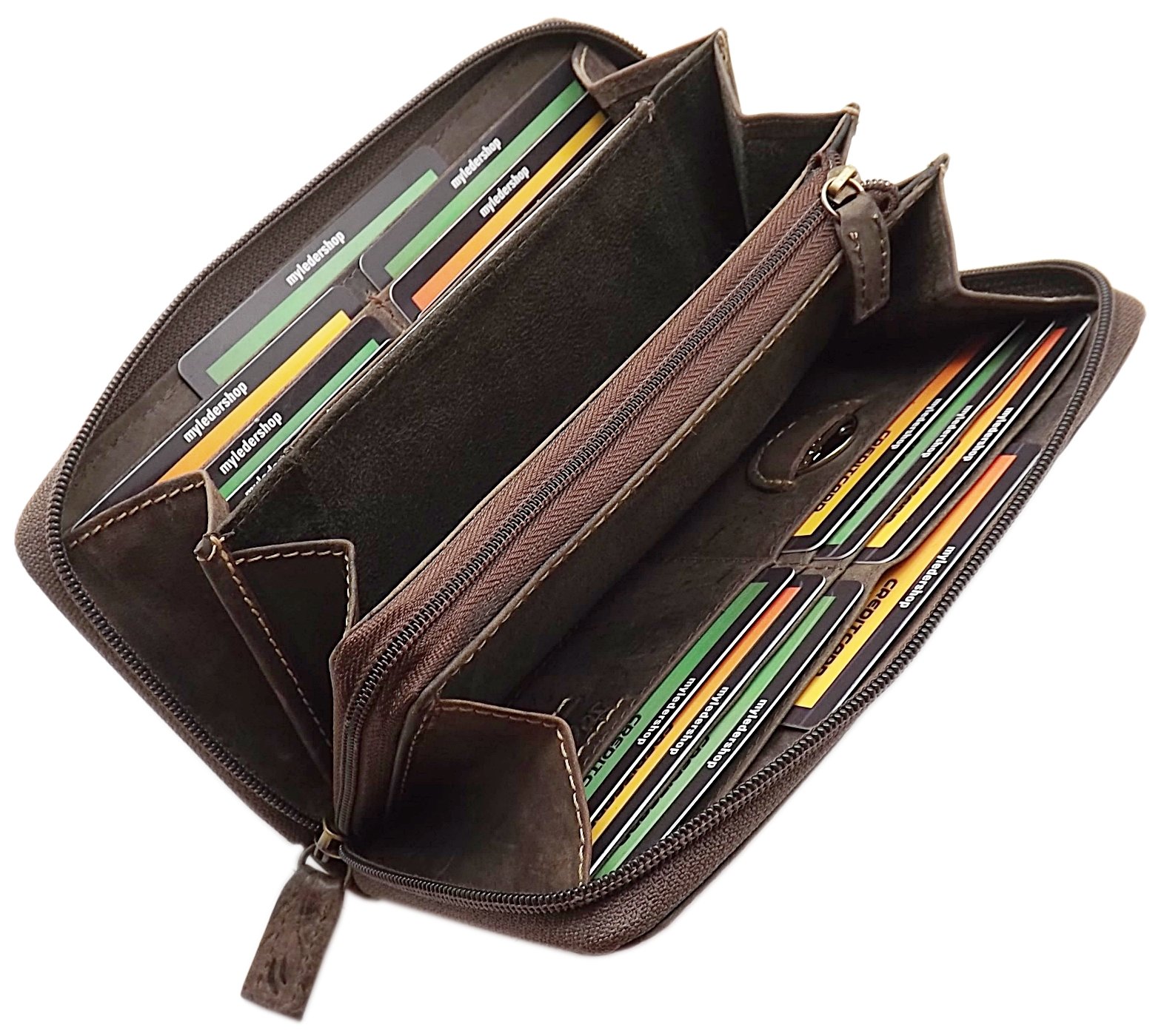 myledershop Damen Geldbörsen portafoglio donna marrone RFID