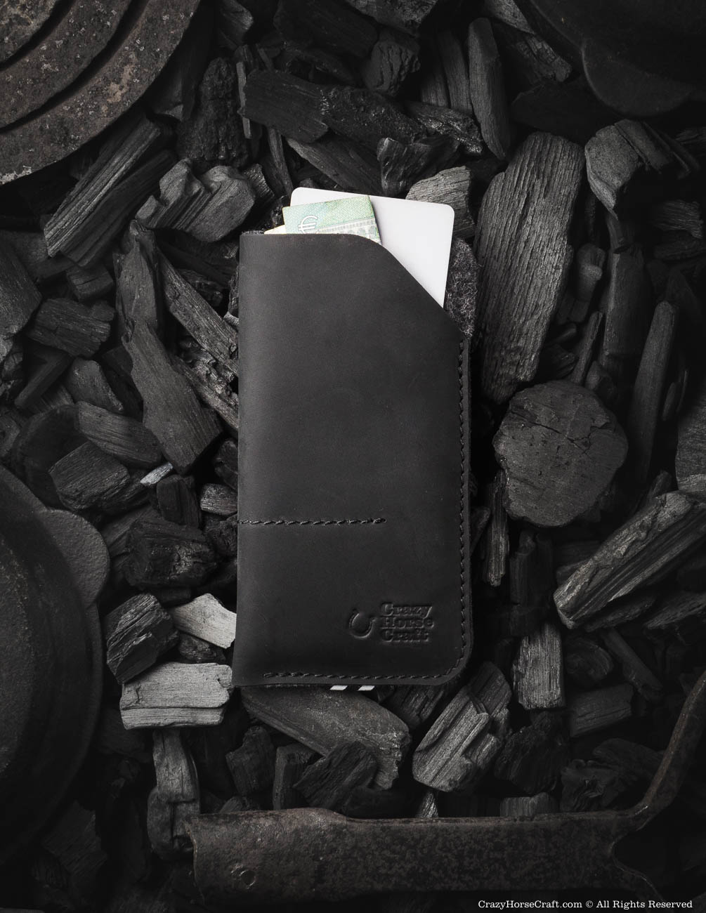 Crazy Horse Craft Phone Cases custodia portafoglio iPhone 15 Carbon Black
