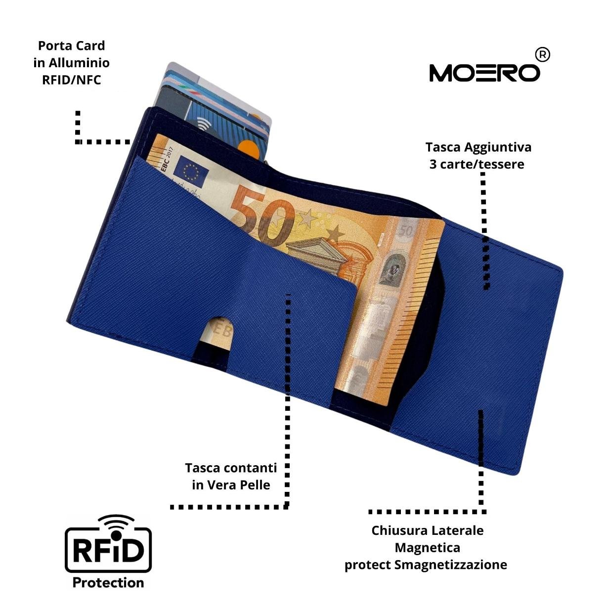 Moero Linea PRO PRO Zip Saffiano portafoglio Blu Shock con portamonete