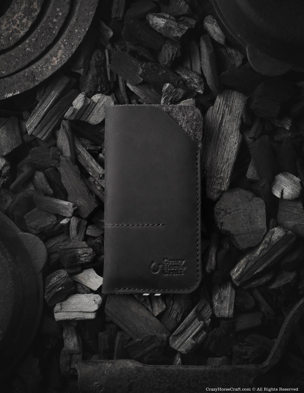 Crazy Horse Craft Phone Cases custodia portafoglio iPhone 15 Carbon Black