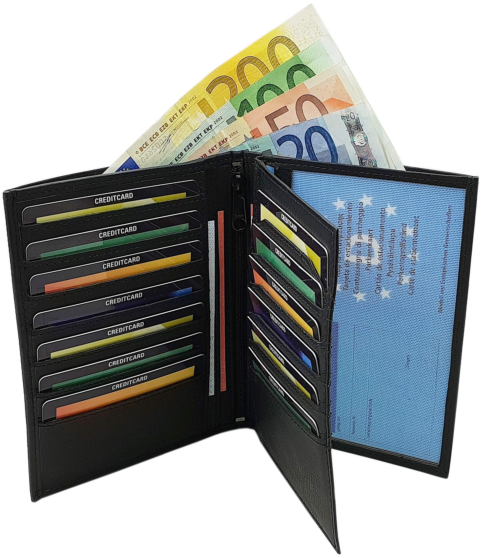 myledershop Herren Geldbörsen portafoglio grande nero in pelle di vitello