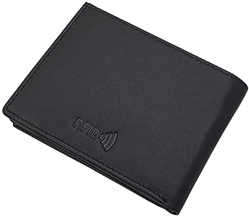 myledershop Herren Geldbörsen portafoglio da uomo nero in pelle di vitello RFID