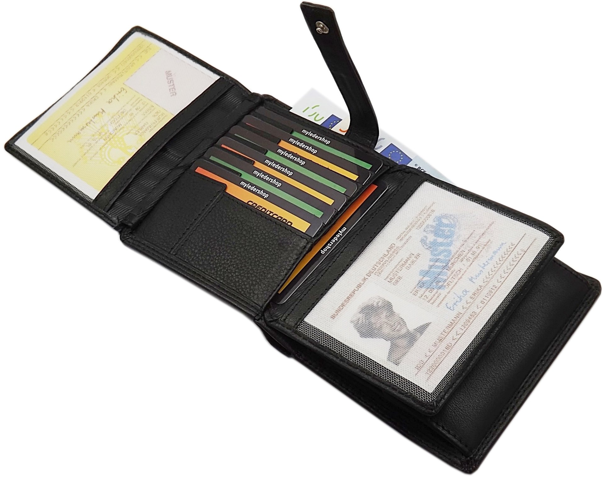 myledershop Herren Geldbörsen portafoglio verticale nero RFID