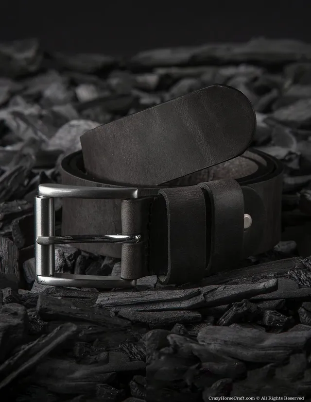 Crazy Horse Craft Belts Vegetable Tanned Leather Belt cintura nera Carbon Black