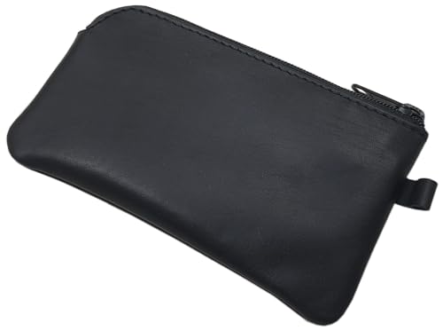 myledershop Schlüsseltaschen portachiavi in pelle bovina nera con cerniera