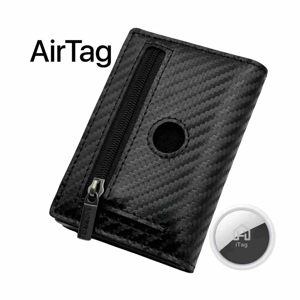 Moero Linea AirTag AirTag PRO Carbon Black Zip portafoglio Nero RFID