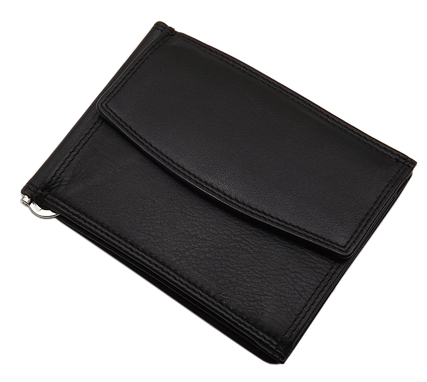 myledershop Brieftaschen Vacchetta nappa dollarclip portafoglio nero con fermasoldi