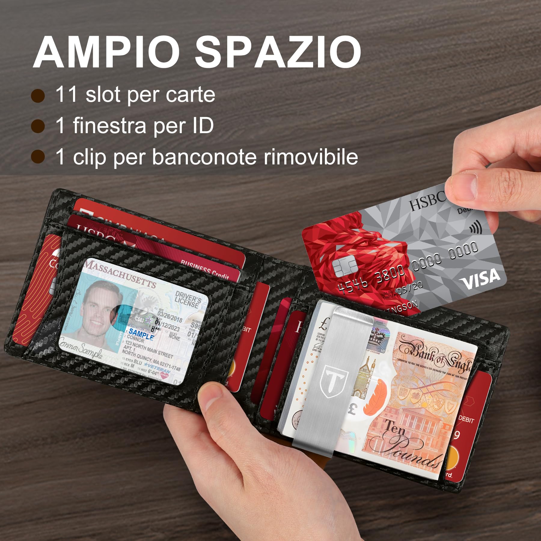 TENBST Card Holder Portafoglio Slim portacarte nero in carbonio RFID