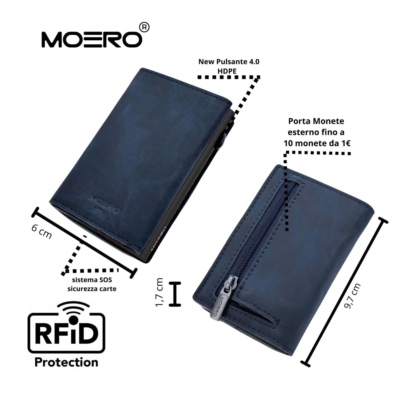 Moero Linea PRO Zip portafoglio blu 4.0 vegan RFID