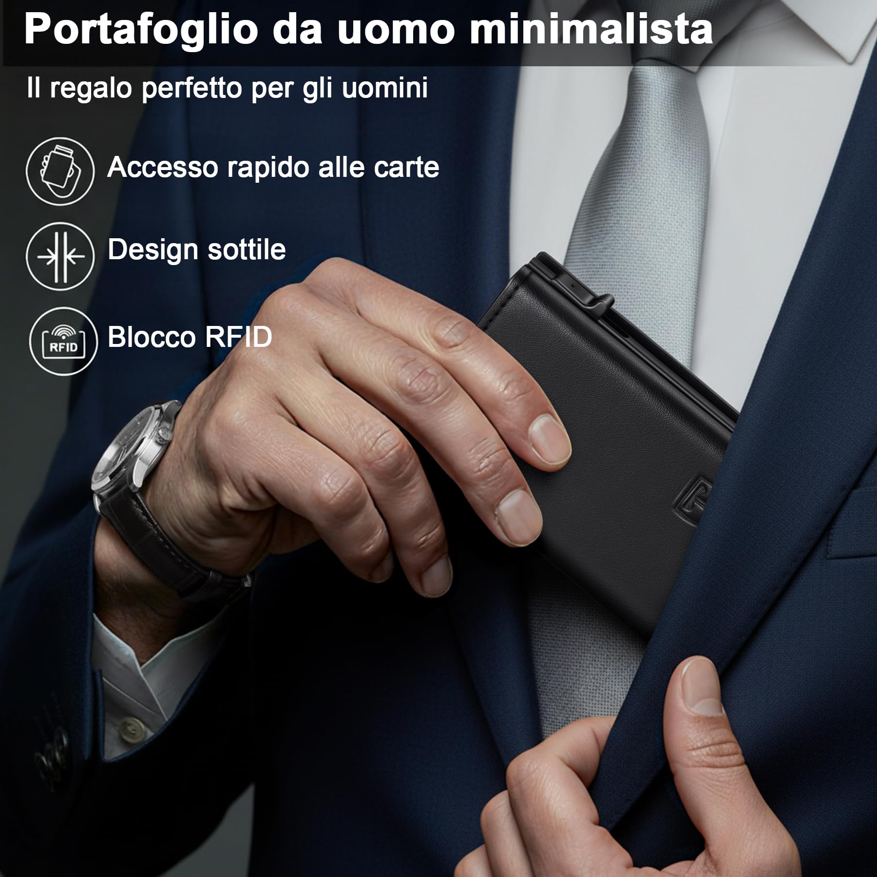 TENBST Card Holder portafoglio slim nero RFID con portamonete