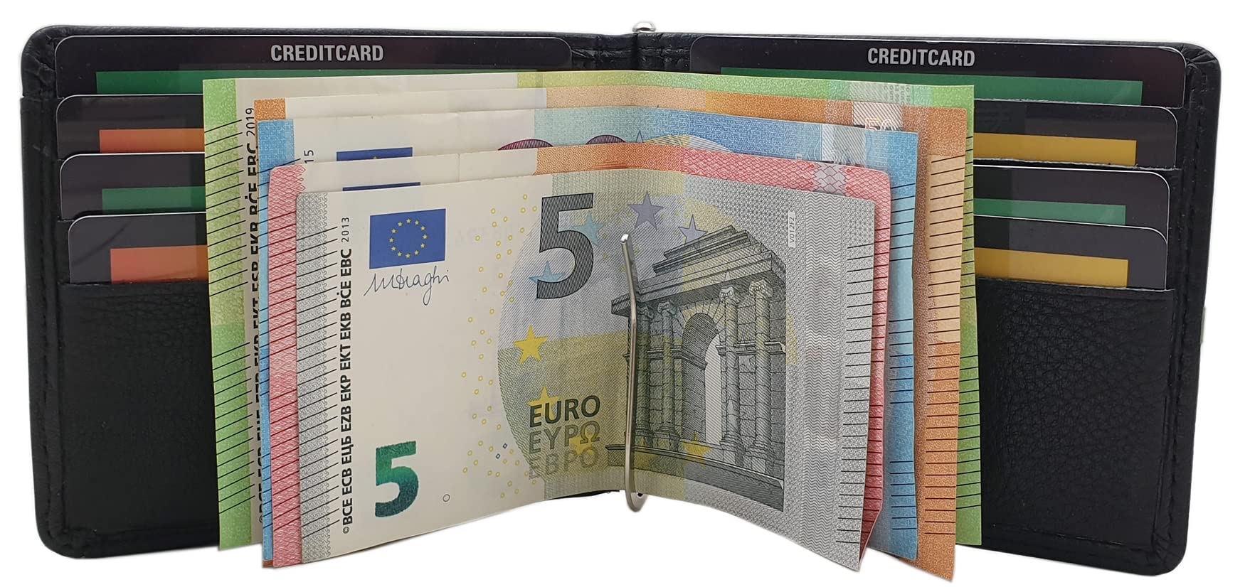 myledershop Brieftaschen portafoglio Vacchetta dollarclip nero