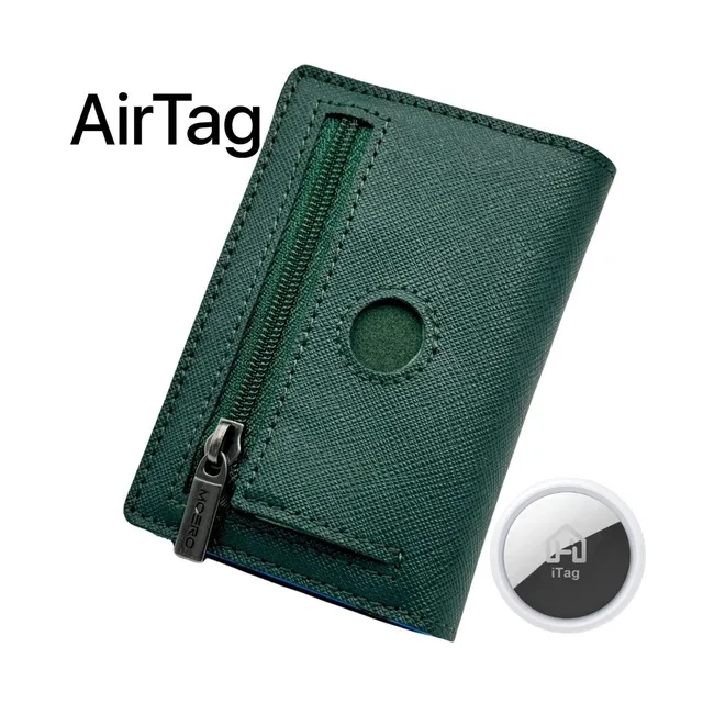 Moero Linea AirTag PRO Zip AirTag Saffiano portafoglio Verde Foresta RFID