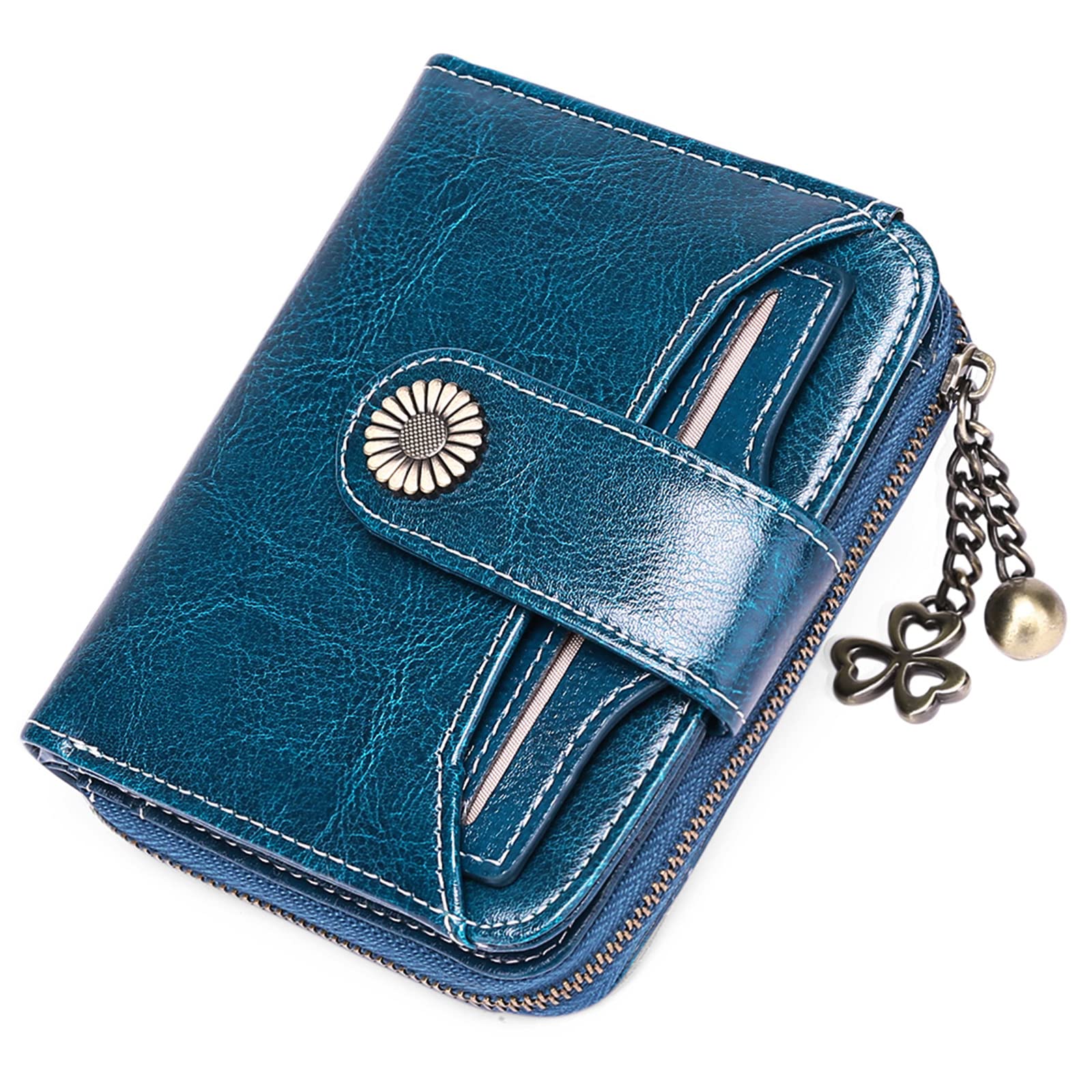 GOIACII WOMEN'S LARGE WALLET portafoglio donna blu pavone in pelle RFID