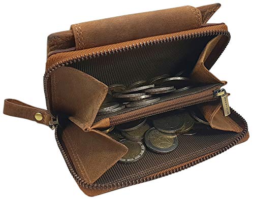 myledershop Damen Geldbörsen portafoglio donna cognac pelle bufalo RFID