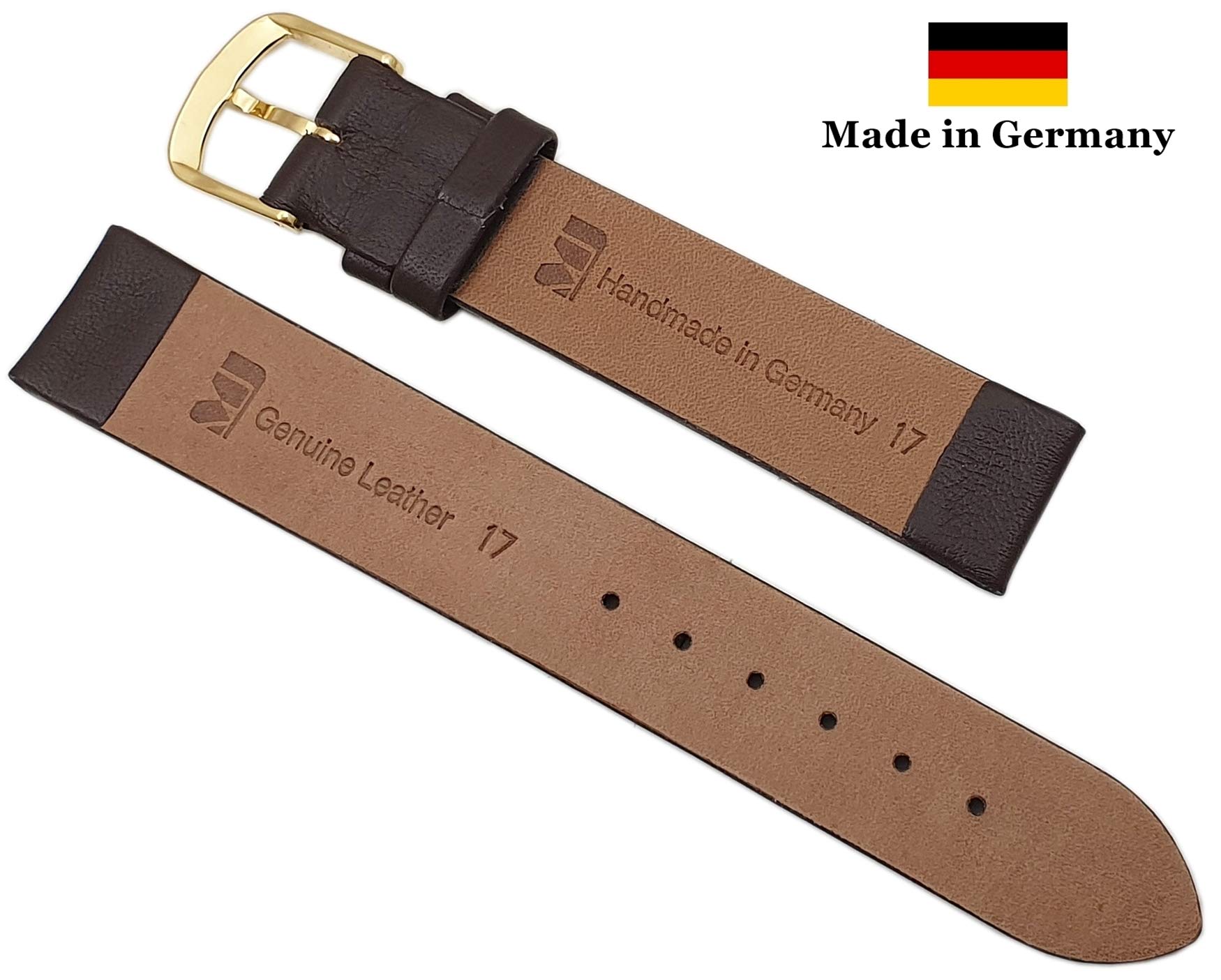myledershop Uhrenarmbänder cinturino orologio 17 mm marrone pelle di vitello
