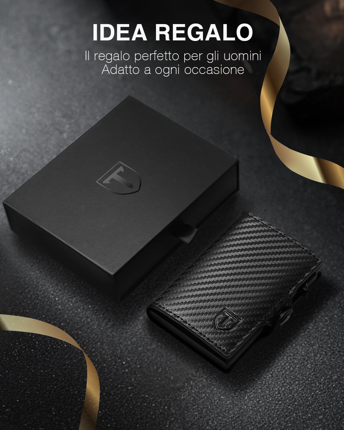 TENBST Card Holder portacarte uomo slim nero RFID con zip