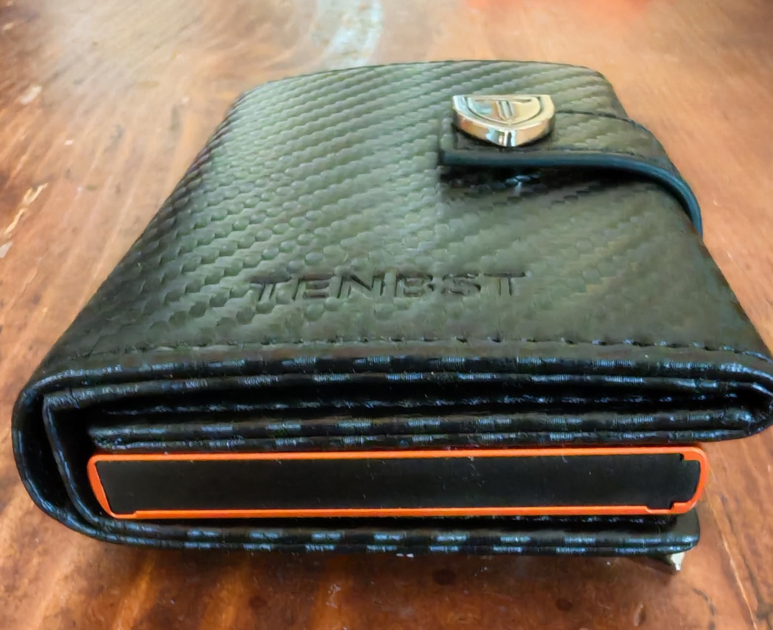 TENBST Card Holder portafoglio uomo nero arancione RFID 10 carte