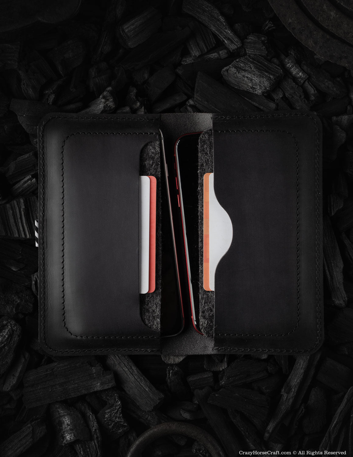 Crazy Horse Craft Phone Cases custodia portafoglio per due telefoni Carbon Black