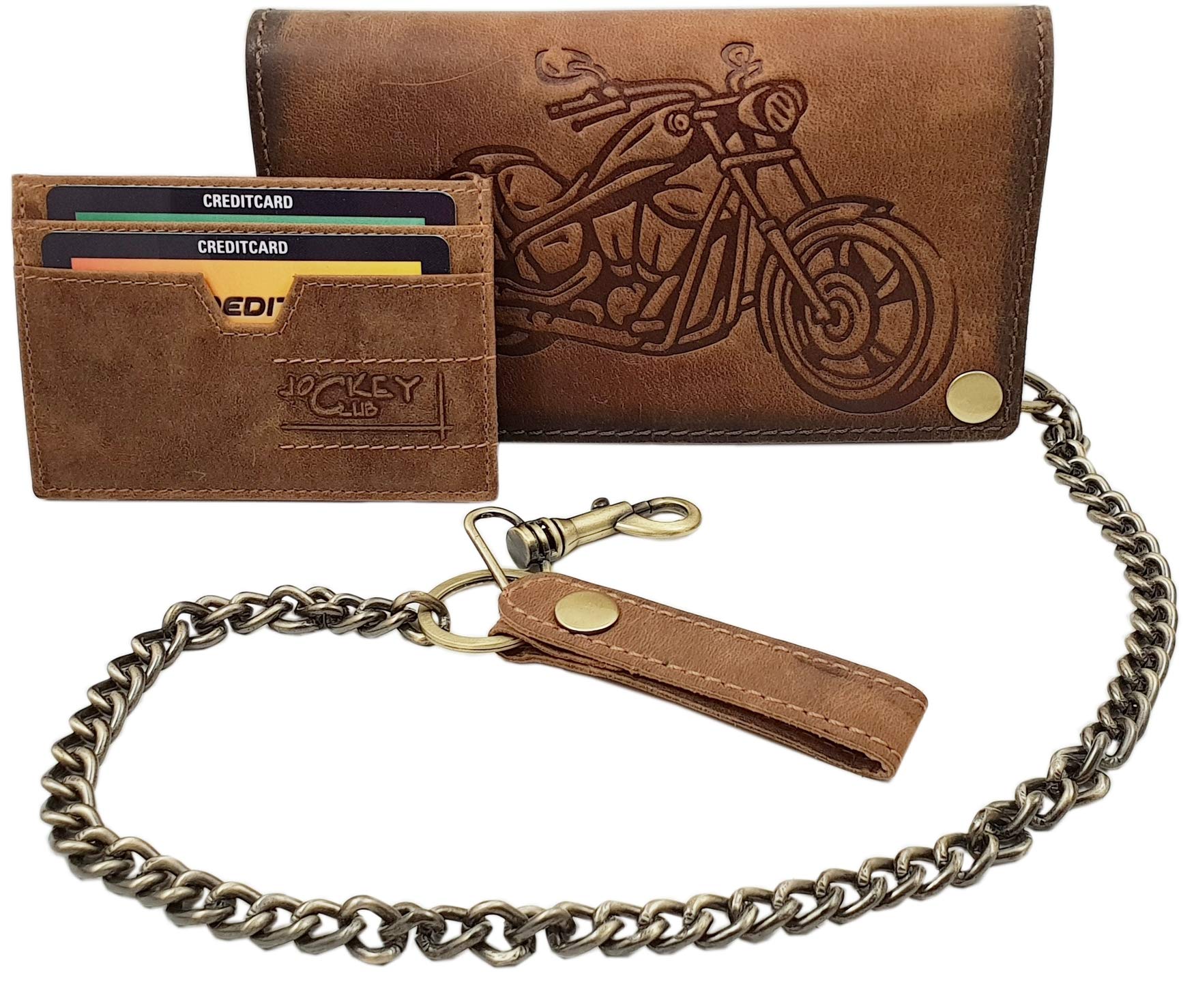 myledershop Bikerbörsen portafoglio biker Marrone con catena RFID NFC