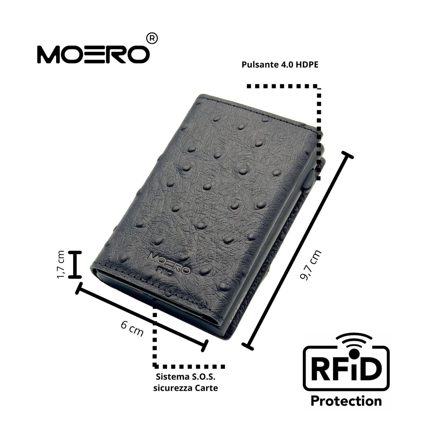 Moero Linea PRO Struzzo portafoglio nero in vera pelle con chiusura magnetica