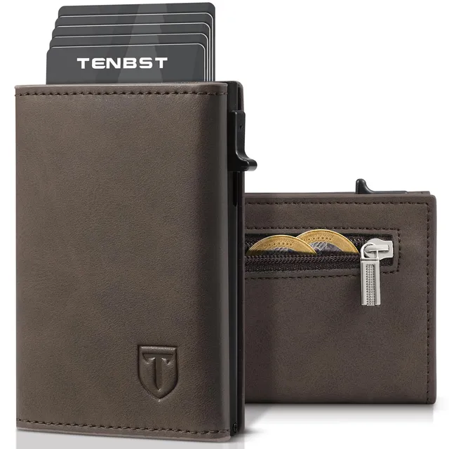 TENBST Card Holder portafoglio uomo marrone con protezione RFID