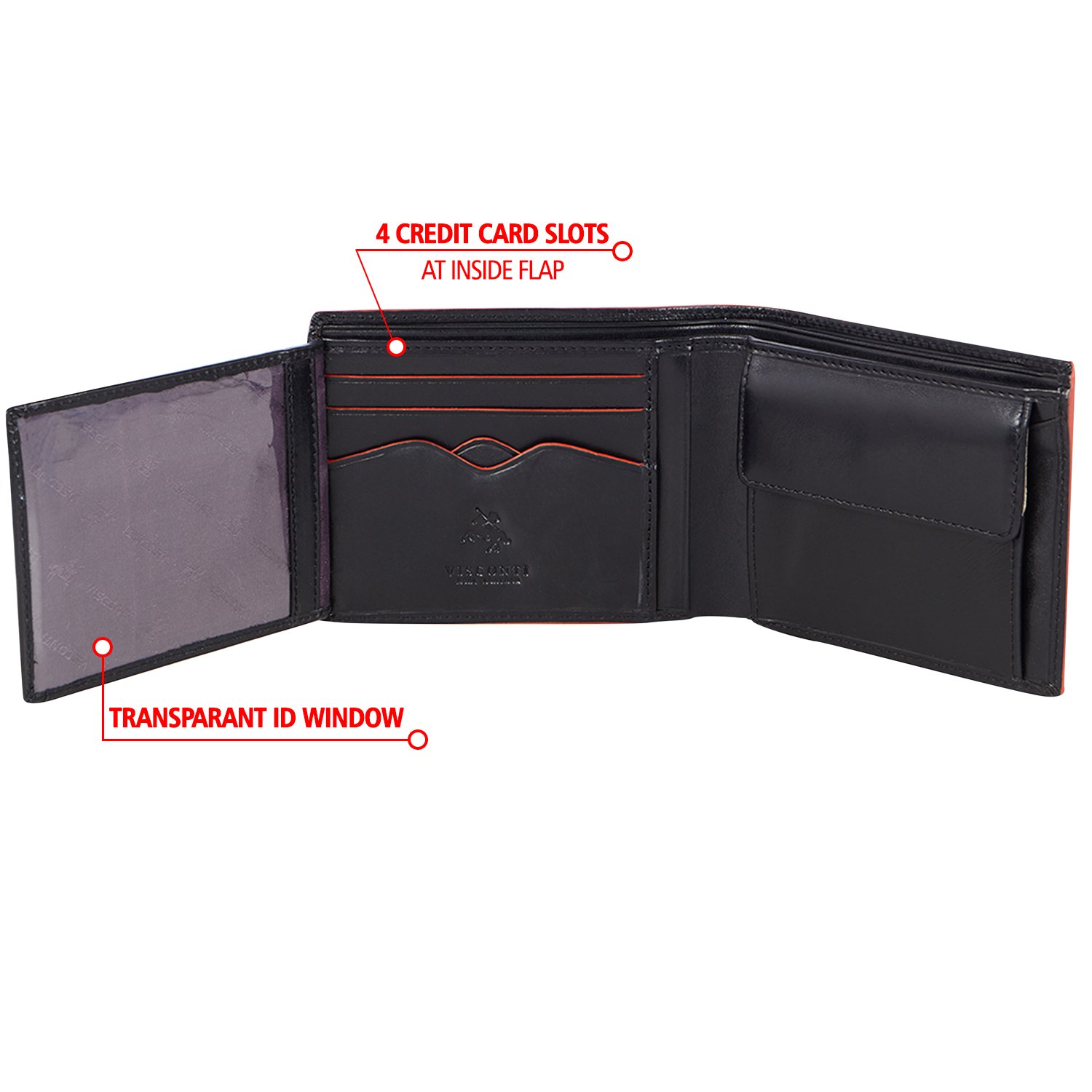 Visconti Alps portafoglio uomo in pelle a piegatura tripla nero arancio RFID