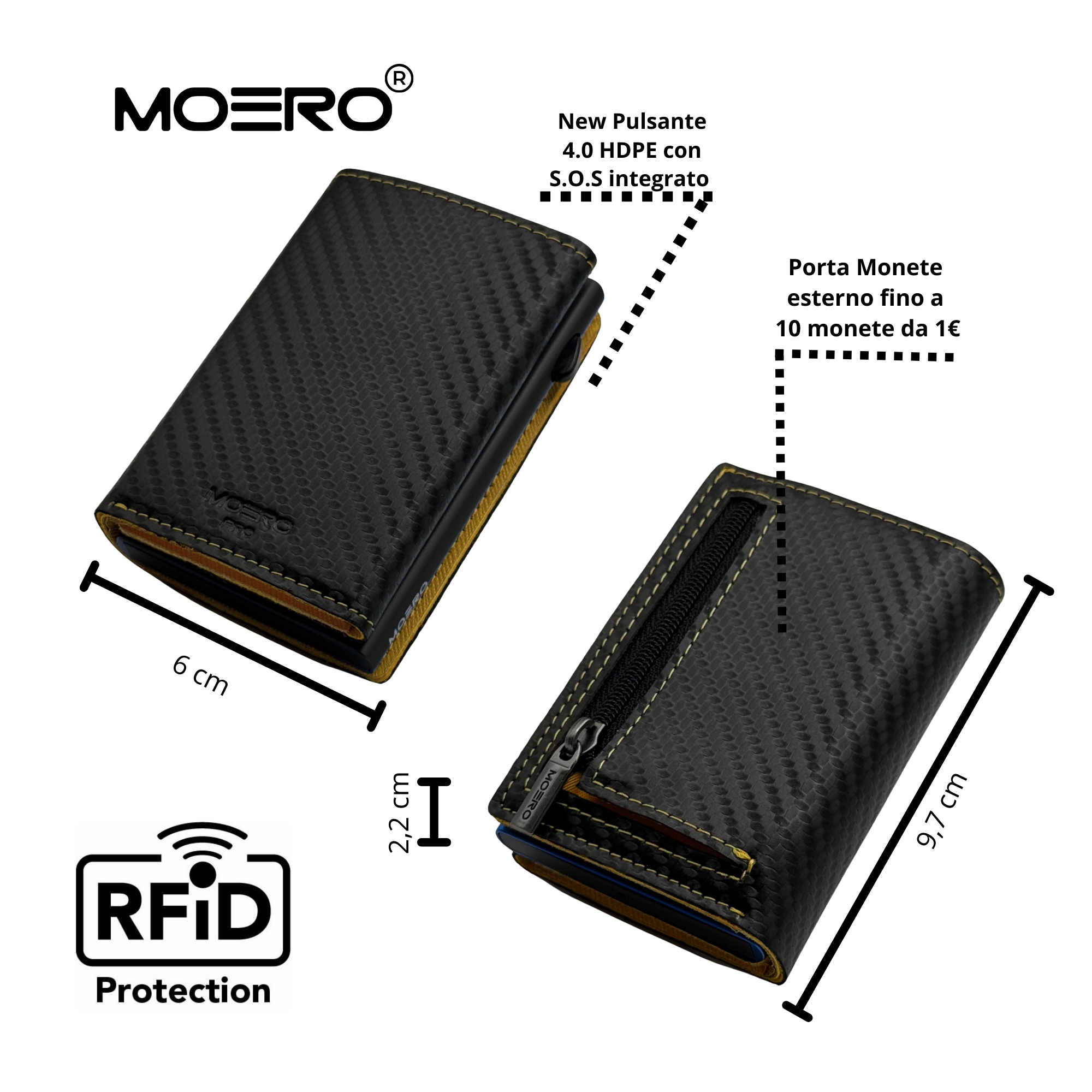 Moero Linea PRO PRO PLUS Zip Saffiano portafoglio nero e giallo RFID