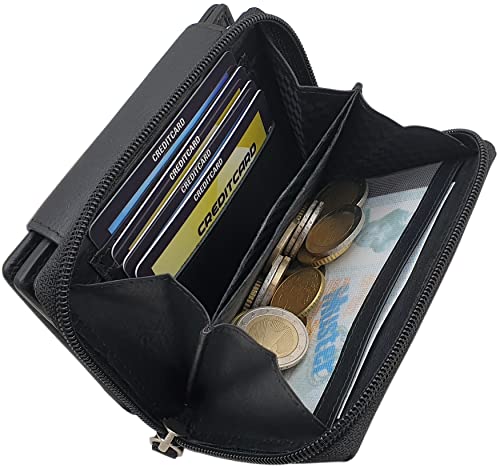 myledershop Damen Geldbörsen portafoglio donna nero RFID 13 cm