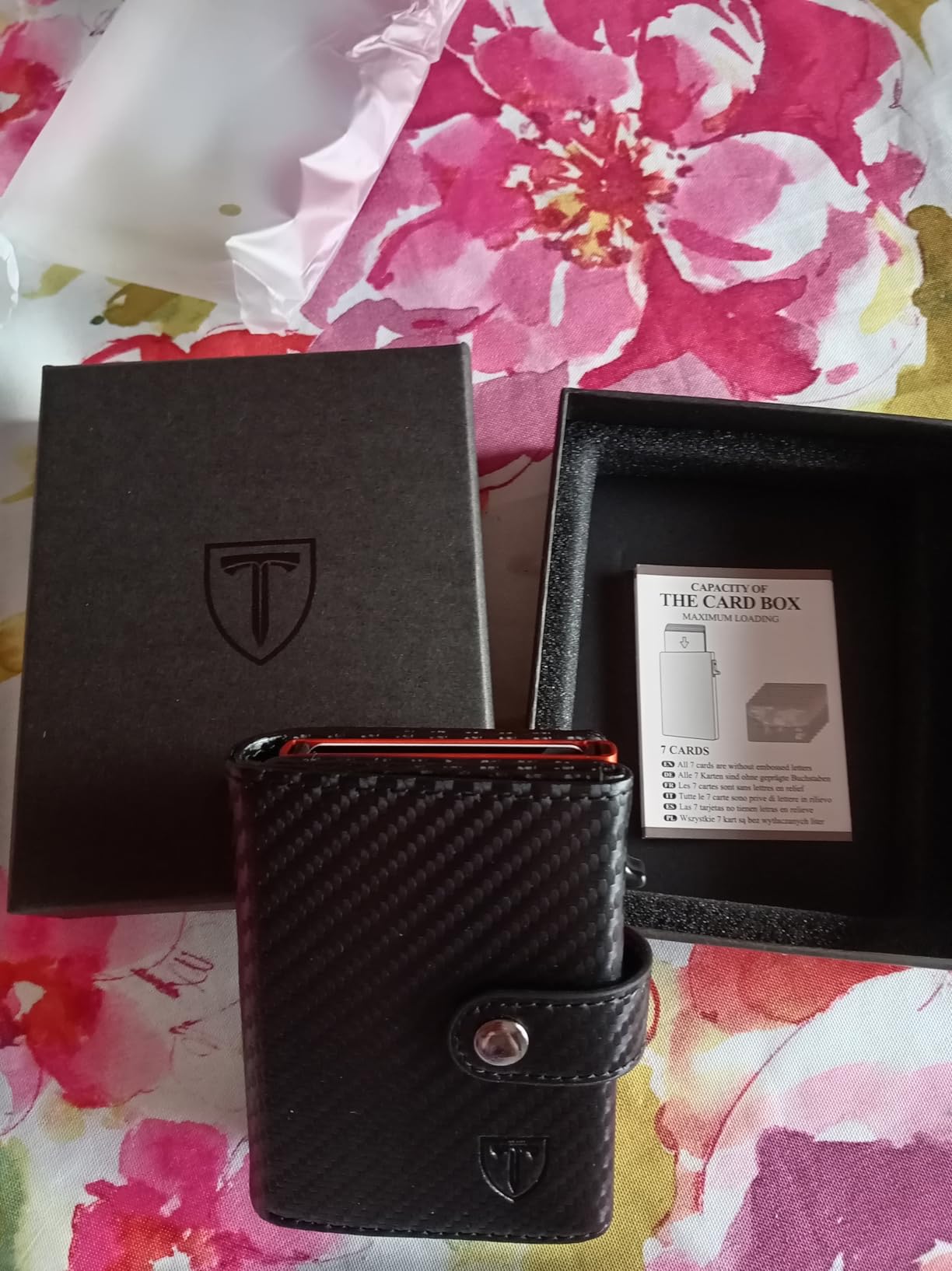 TENBST Card Holder portacarte uomo Nero/Arancione 10 carte RFID