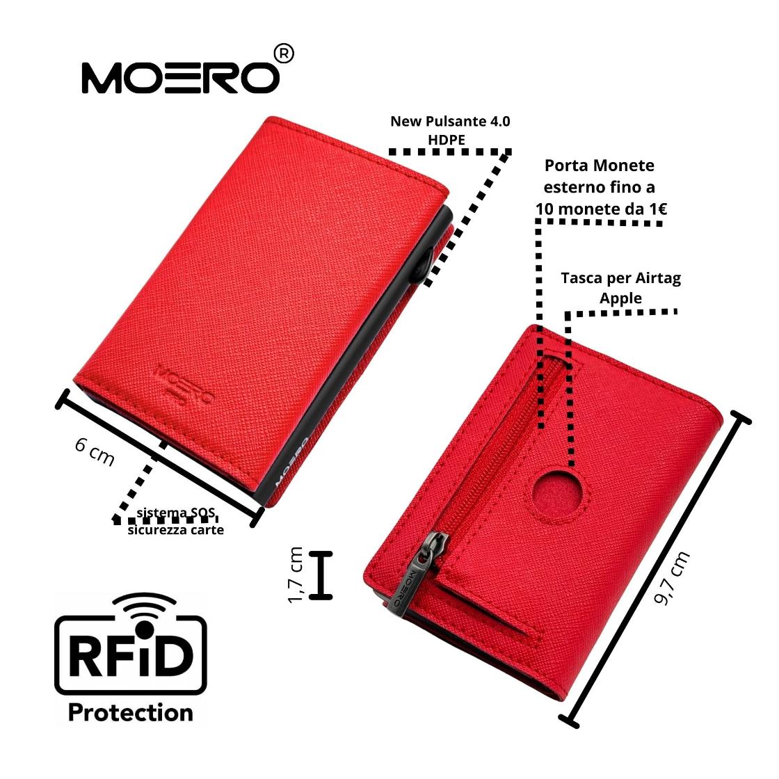 Moero Linea AirTag PRO Zip AirTag Saffiano portafoglio Rosso
