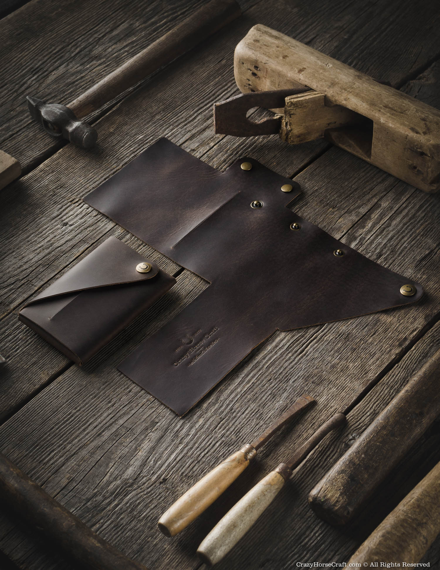 Crazy Horse Craft Minimalist Series portafoglio marrone legno in pelle