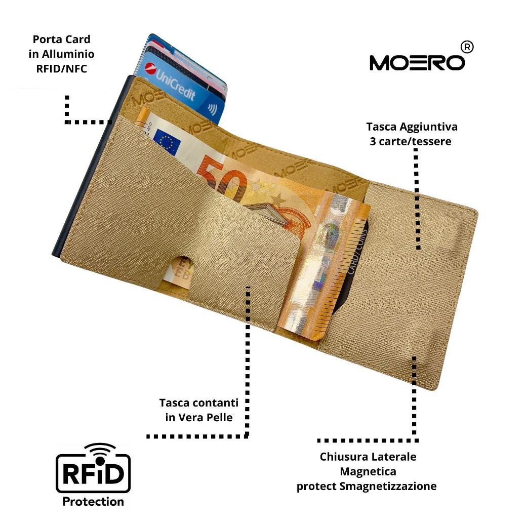 Moero Linea PRO Zip Saffiano portafoglio oro RFID