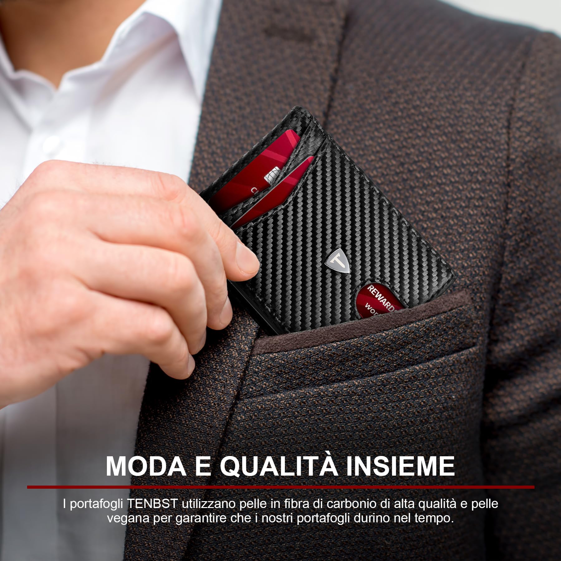 TENBST Card Holder Portafoglio Slim portacarte nero in carbonio RFID