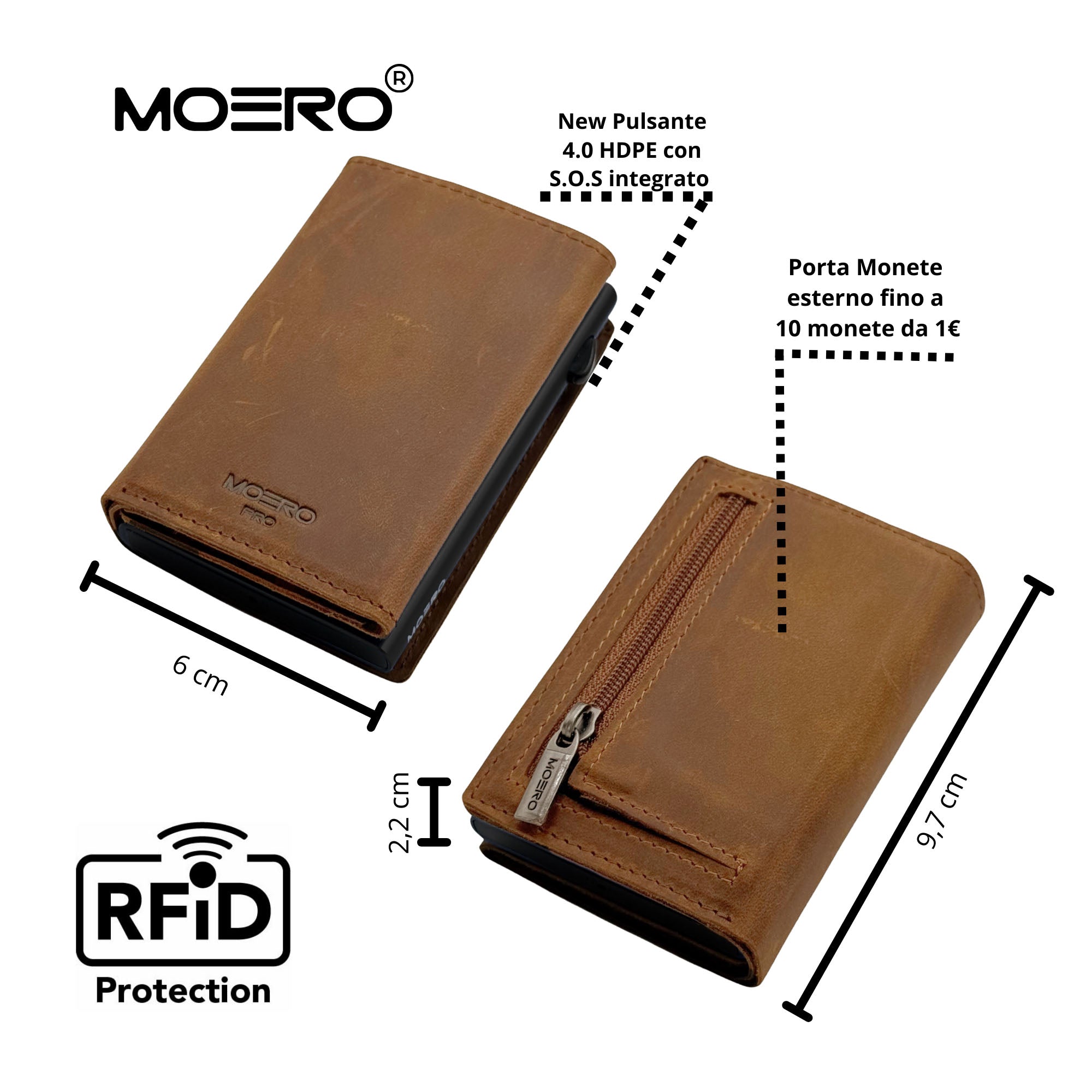 Moero Linea PRO Moero PRO PLUS Zip portafoglio nocciola RFID