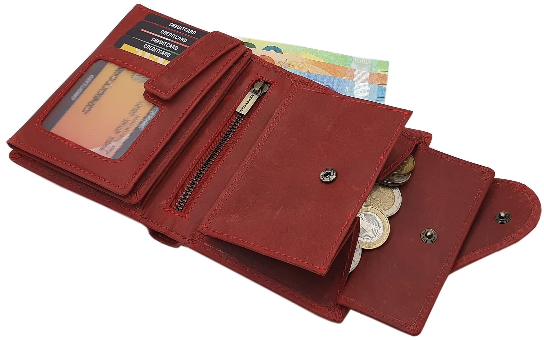 myledershop Damen Geldbörsen portafoglio verticale in pelle bovina rosso ciliegia RFID