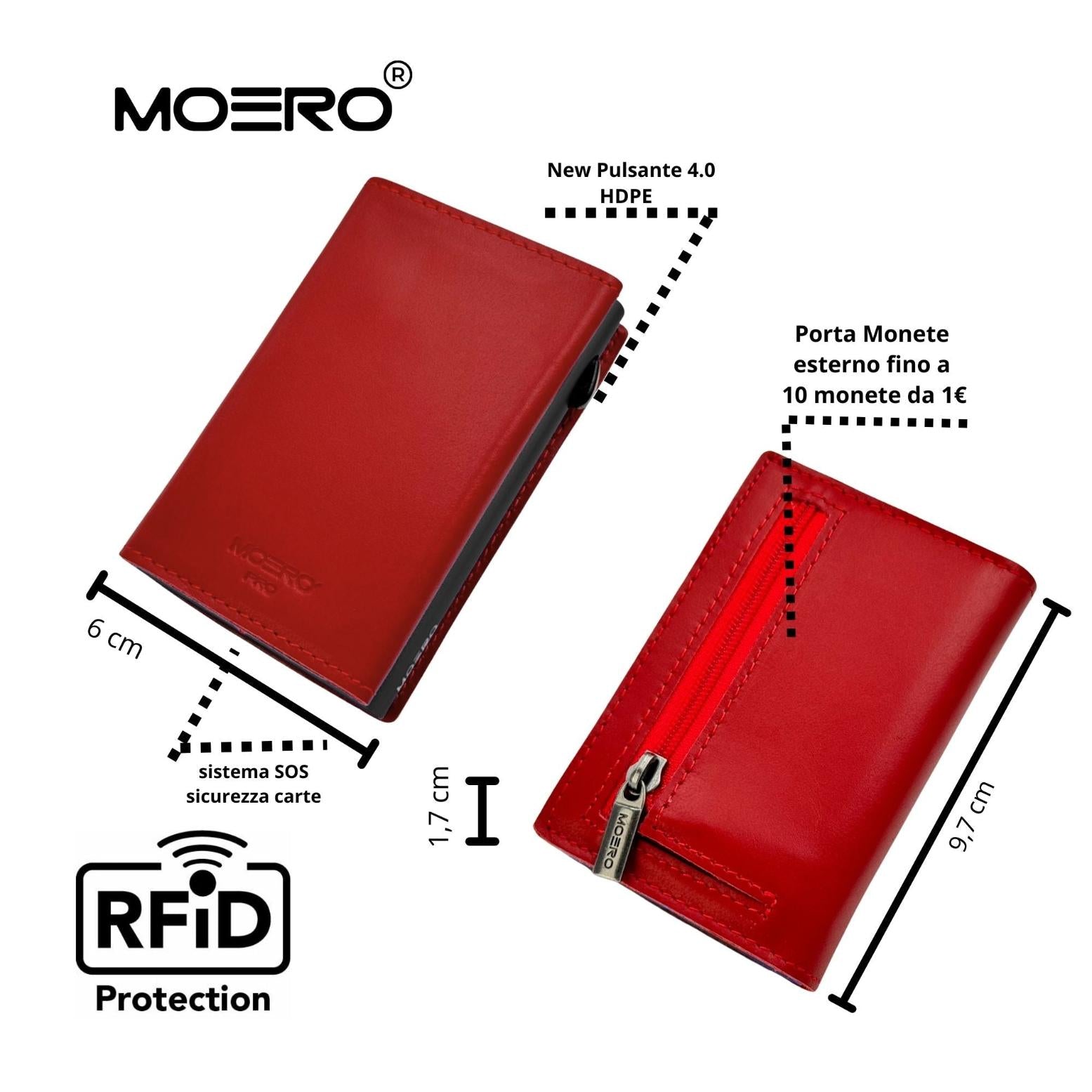 Moero Linea PRO PRO Zip portafoglio rosso con zip RFID