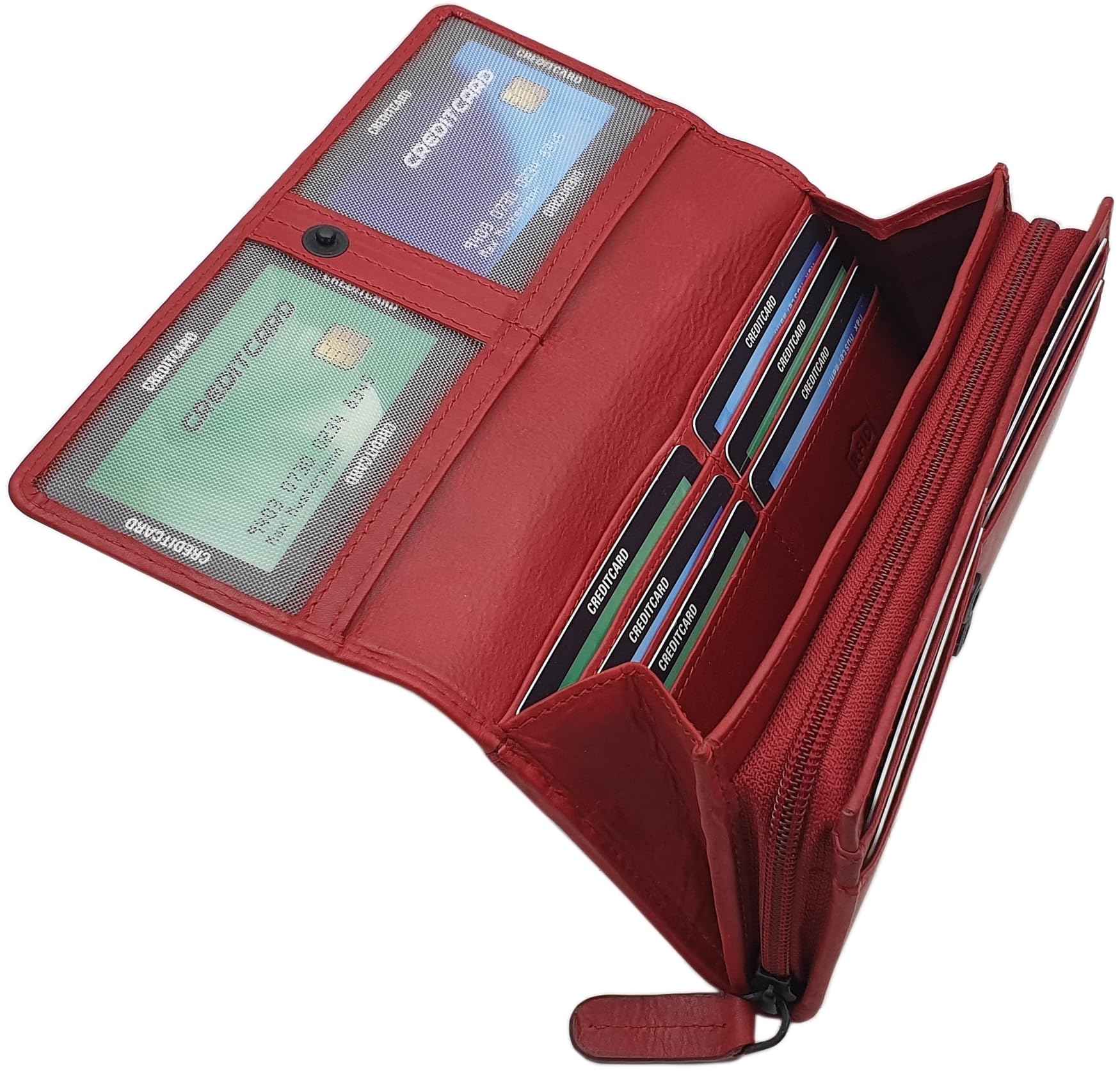 myledershop Damen Geldbörsen portafoglio grande pelle bovina rosso ciliegia RFID