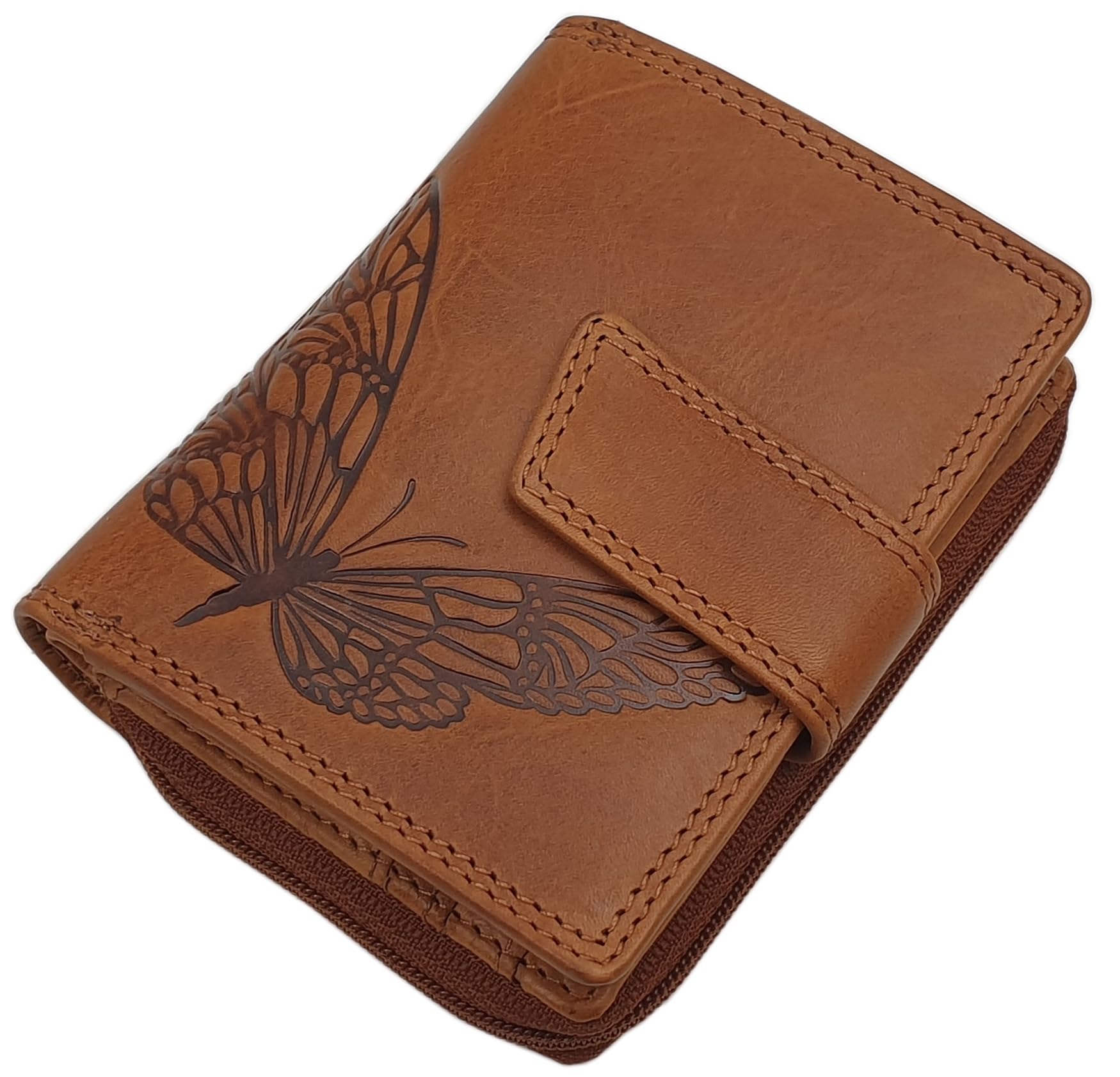 myledershop Damen Geldbörsen portafoglio donna Piccolo vacchetta con farfalla Bacca Selvatica RFID