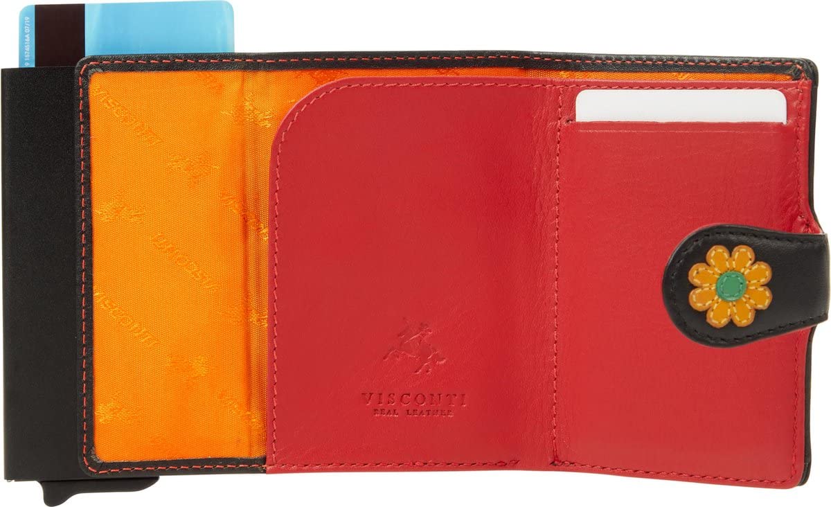 Visconti Daisy porta carte nero con fiore RFID e portamonete