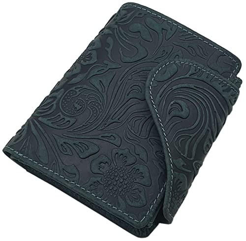 myledershop Damen Geldbörsen Portafoglio da donna in pelle bovina verticale verde scuro RFID NFC