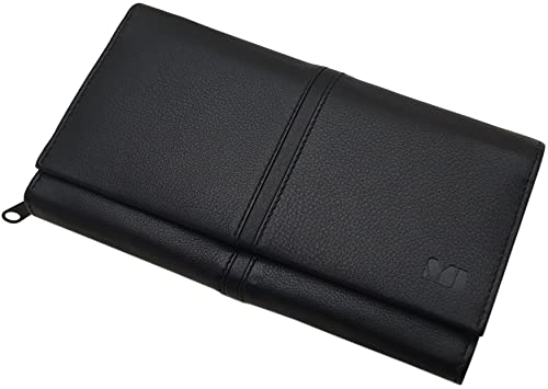 myledershop Damen Geldbörsen grande portafoglio donna pelle di vitello nero RFID NFC