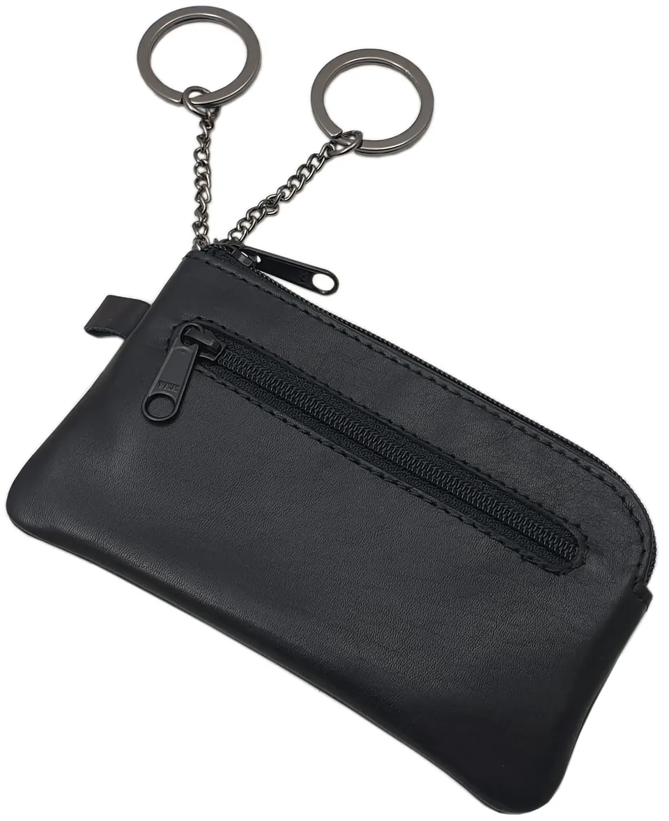 myledershop Schlüsseltaschen portachiavi in pelle bovina nera con cerniera